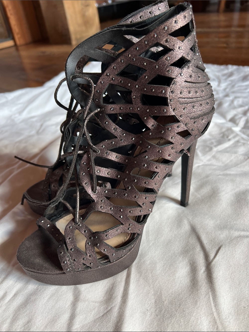 Jessica Simpson Dark Brown Cutout Lace-Up Stiletto Heels